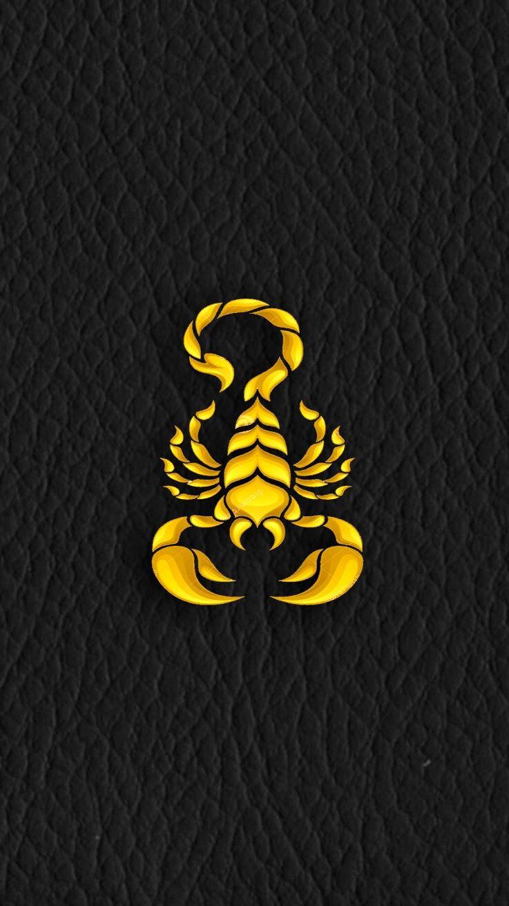 Gold scorpion symbol on soft black leather iPhone wallpaper. iPhone