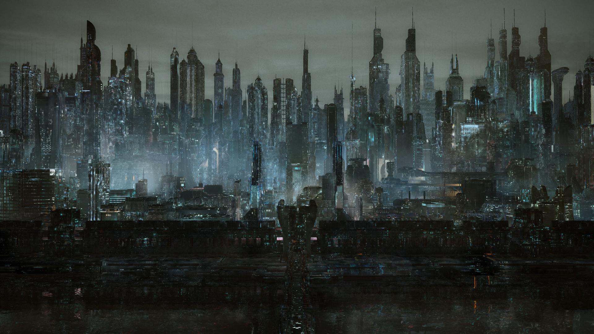 Wallpaper, Dark City, cyber city, futuristic 1920x1080