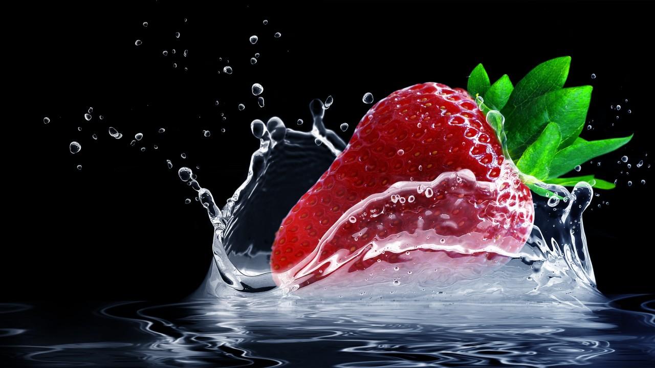 Wallpaper Strawberry, Water splash, HD, Lifestyle
