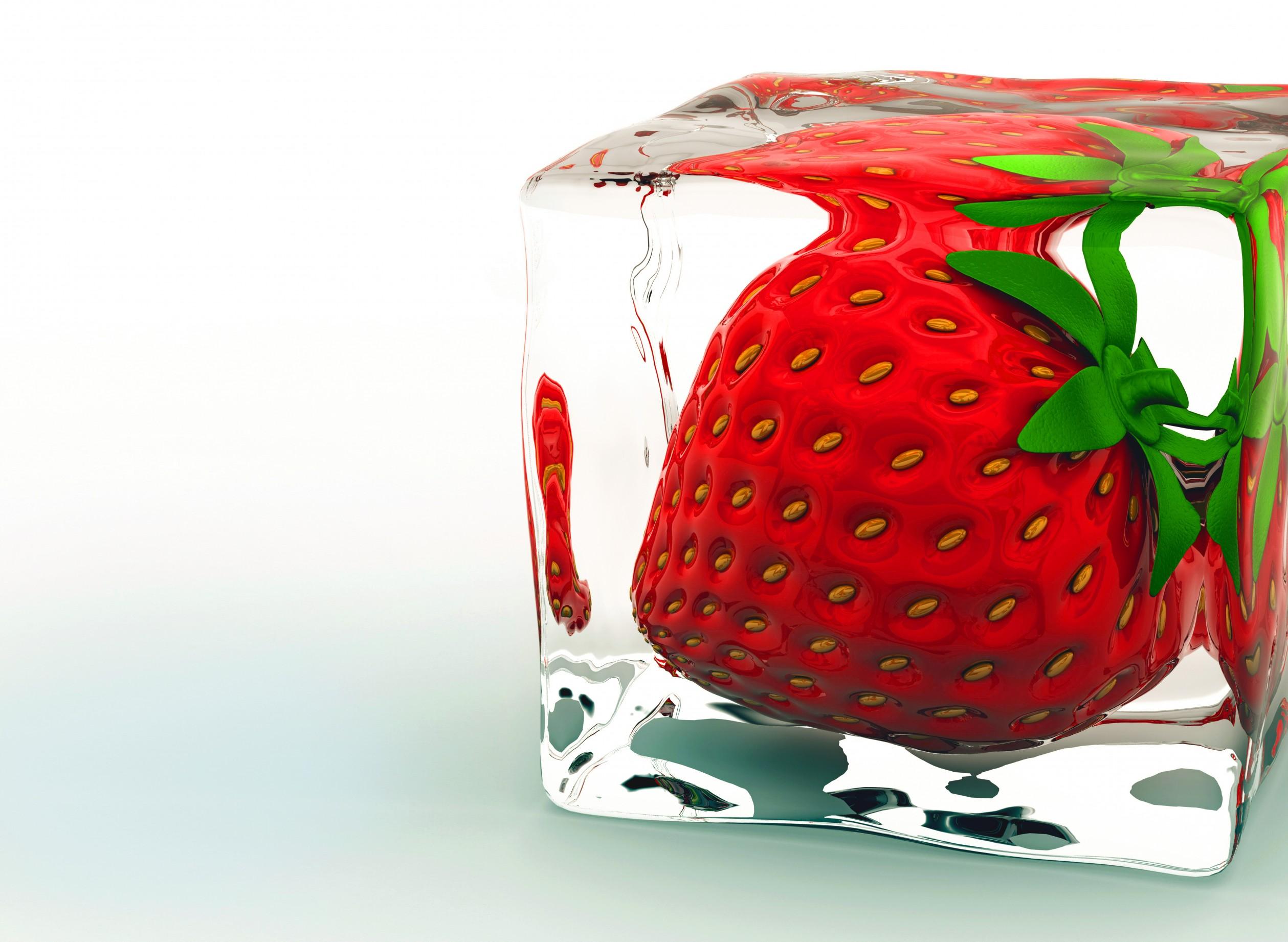 Download 2518x1842 Strawberry, Ice Cube, Fruit Wallpaper