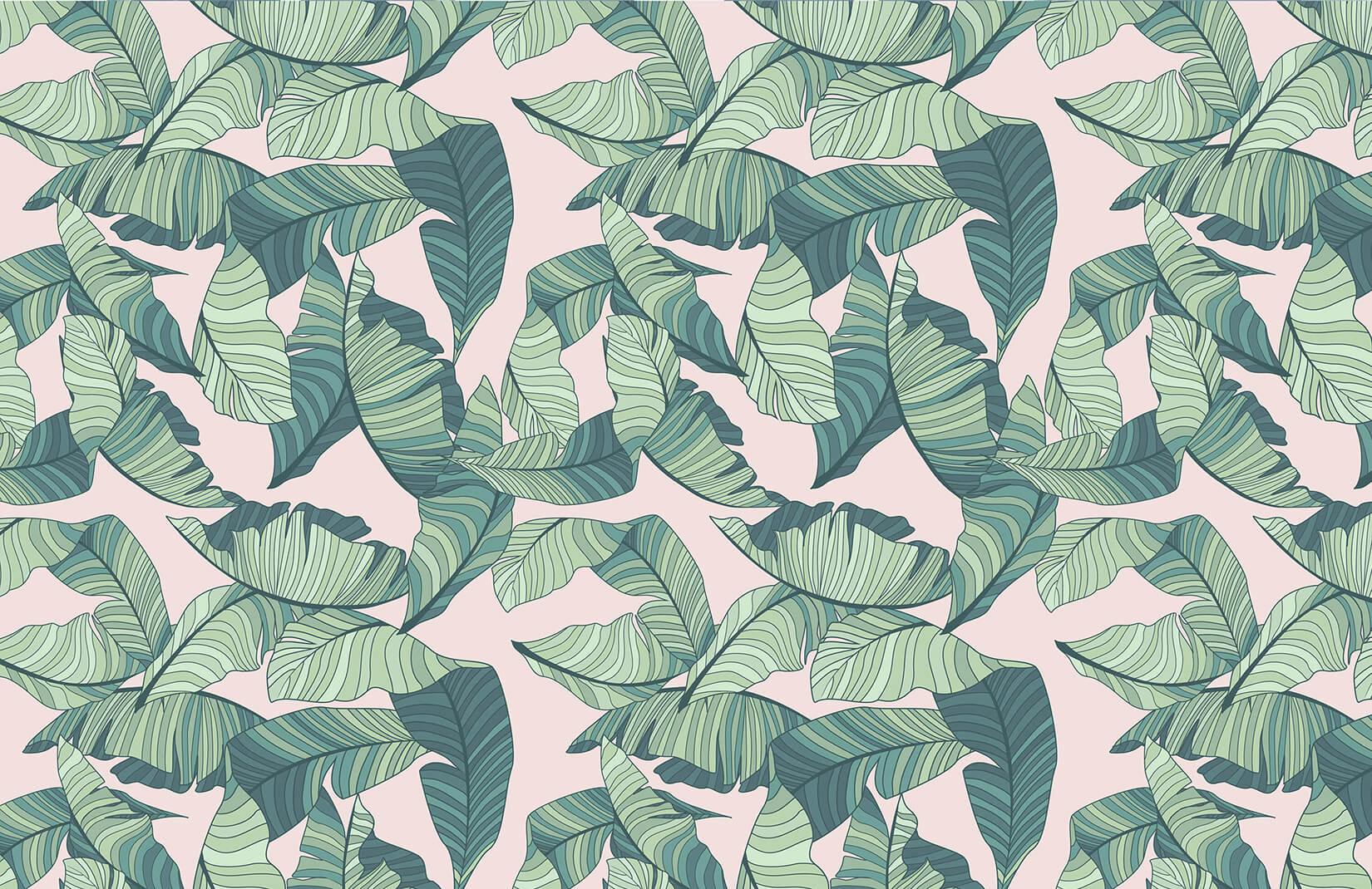 Pink and Green Tropical Leaf Wallpaper