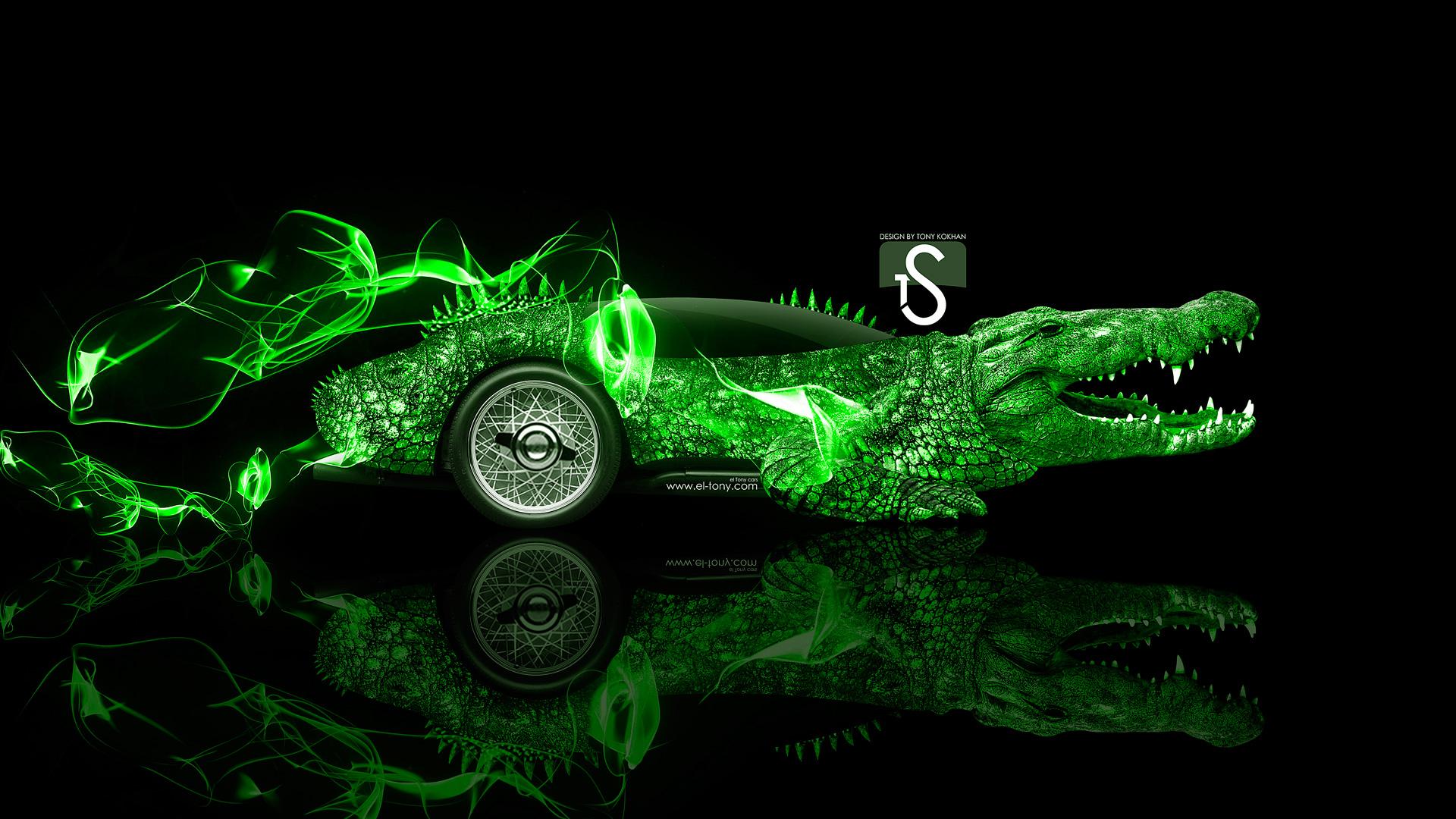 Fantasy Crocodile Car 2014 Green Neon HD Wallpaper Design By Tony