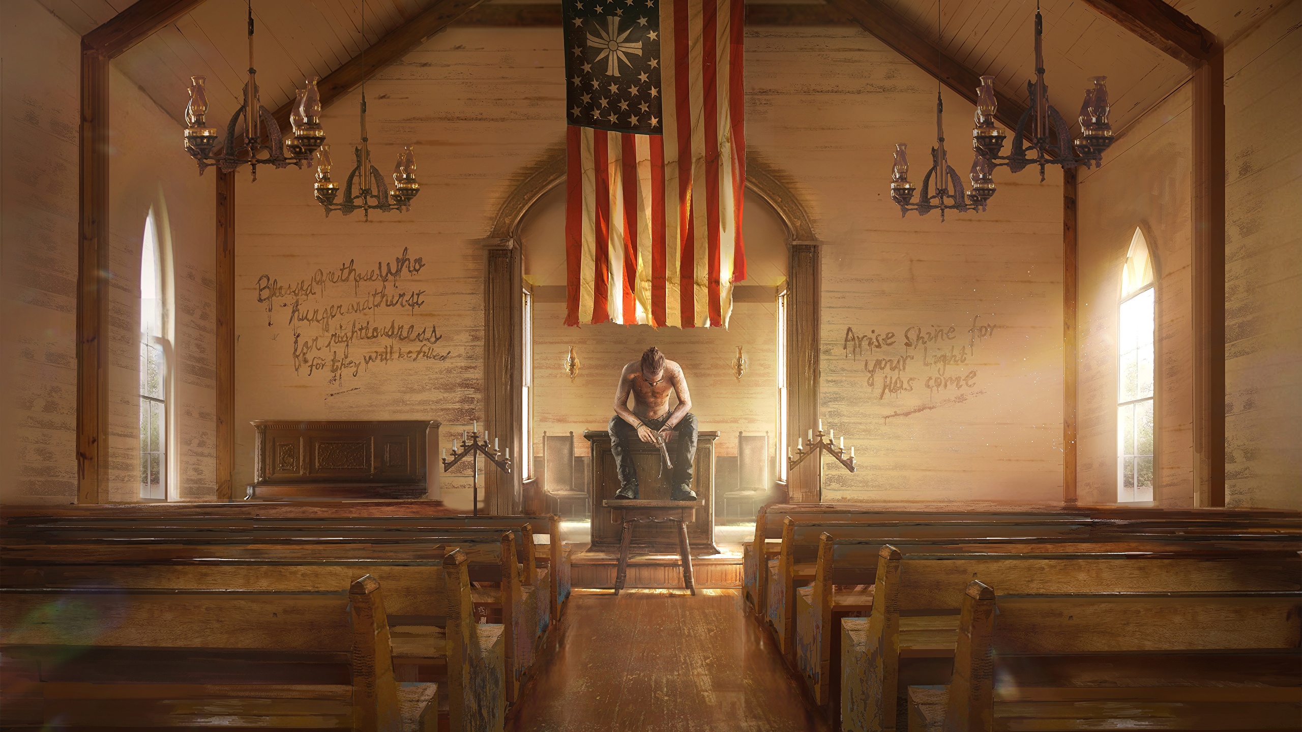 Wallpaper Far Cry 5 Church Flag Games 2560x1440
