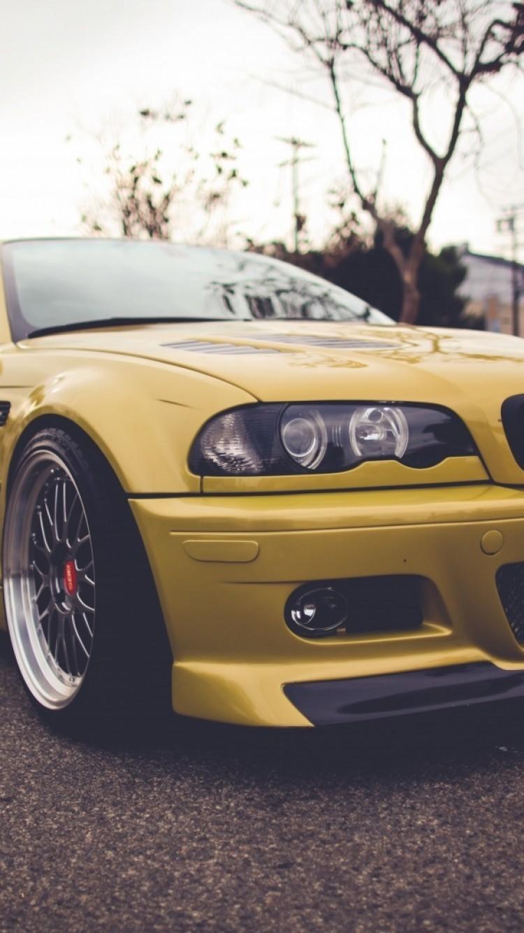 Download 750x1334 Bmw E46, Front View, Yellow, Sport, Cars