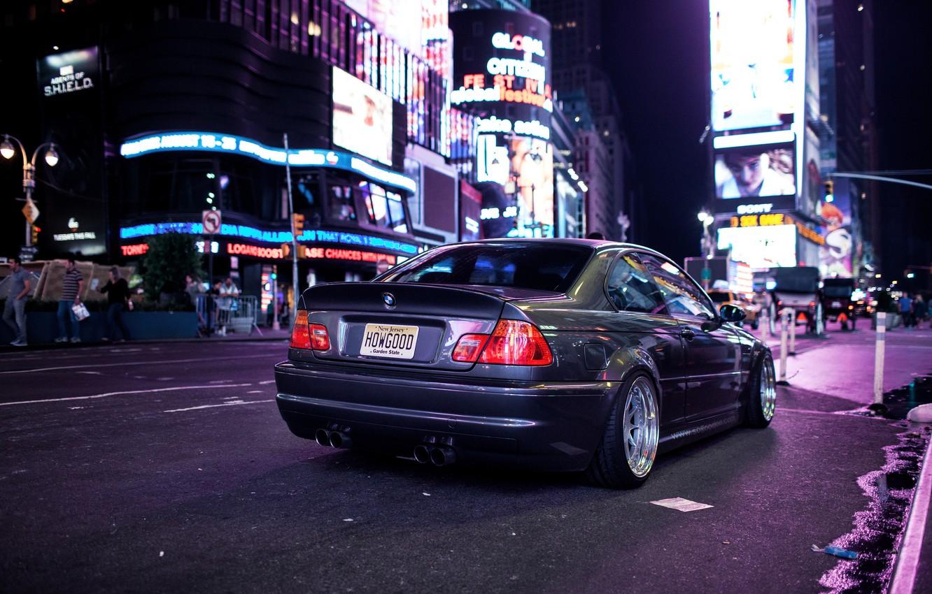 Wallpaper night, the city, lights, BMW, BMW, tuning, E46 image