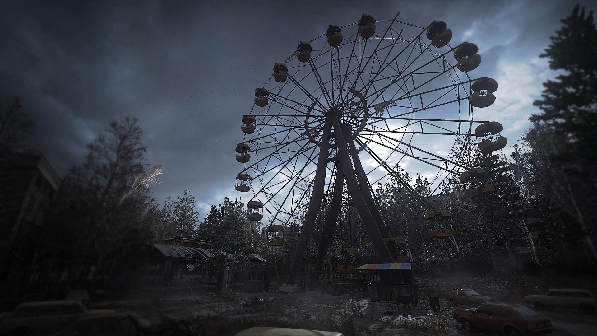 Wallpaper, night, park, ferris wheel, Chernobyl, Pripyat, darkness
