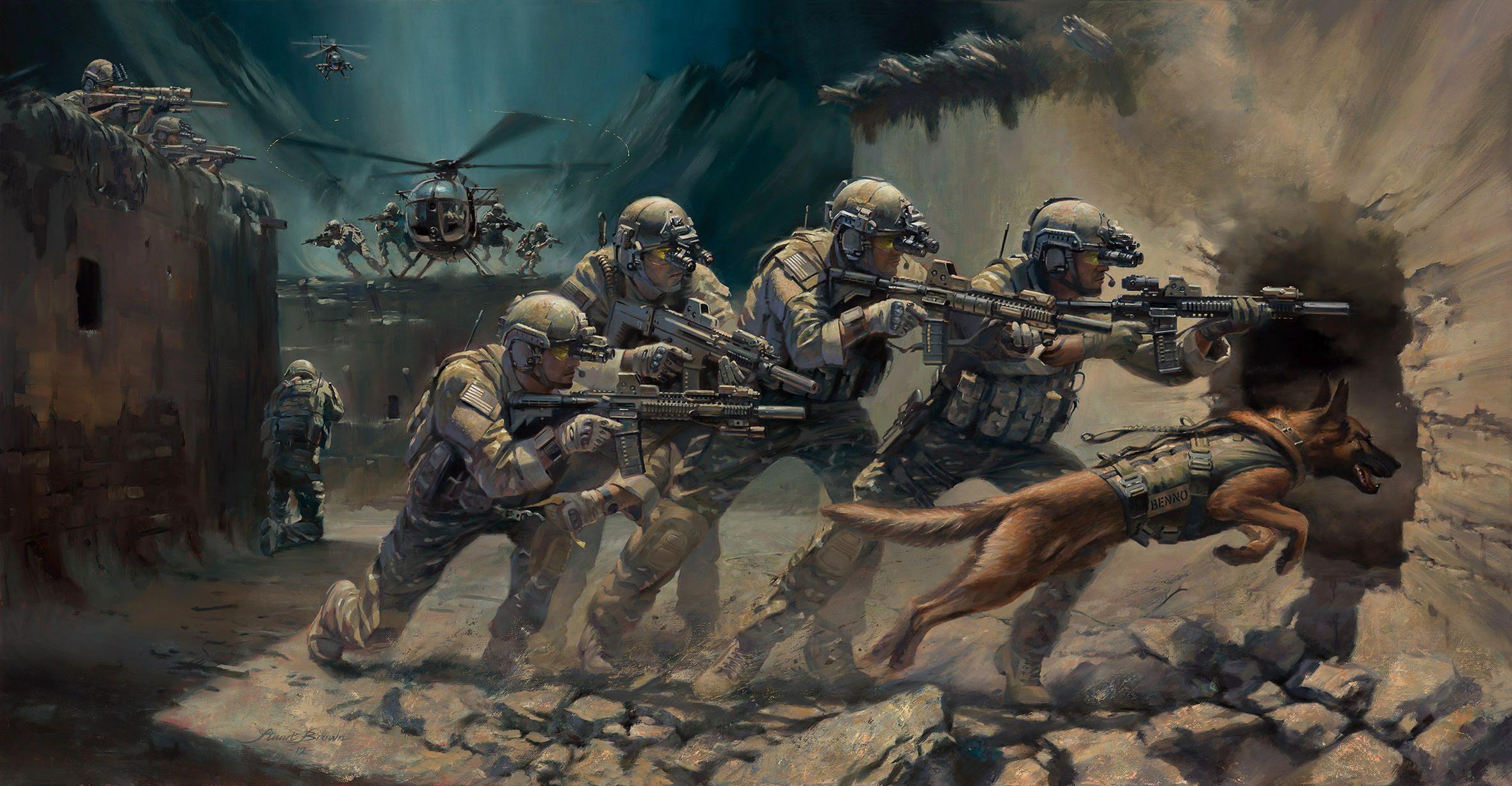 Download wallpaper art, soldiers, special forces, assault rifles