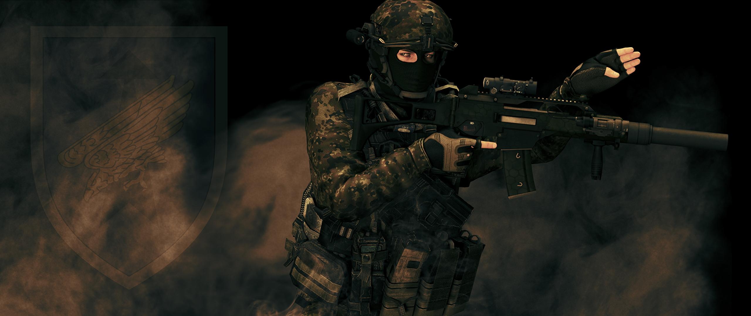 Wallpaper Soldiers Assault rifle Special Forces Command, 2560x1080
