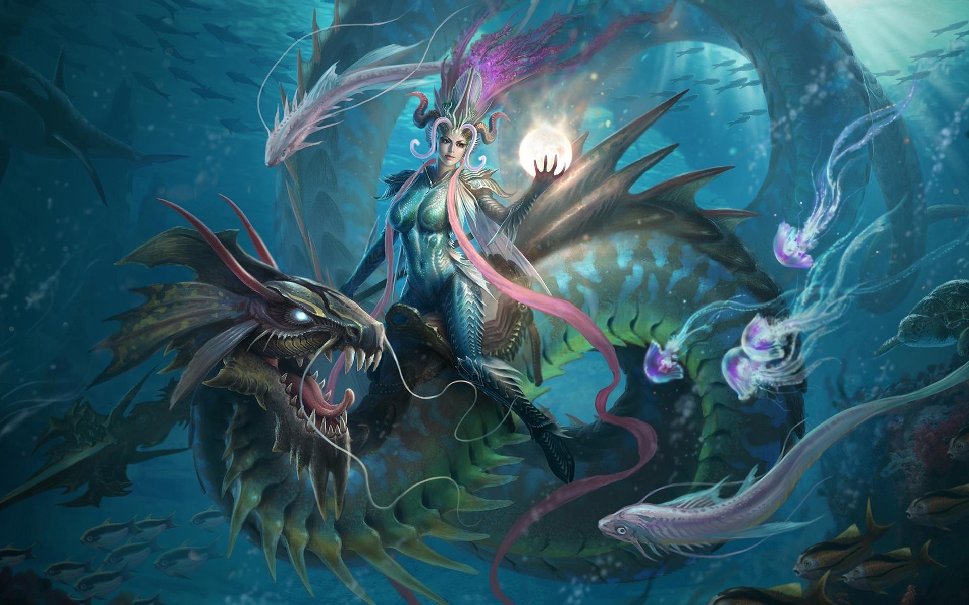 Underwater Fantasy Dragon Girl Wallpaper and Free Stock