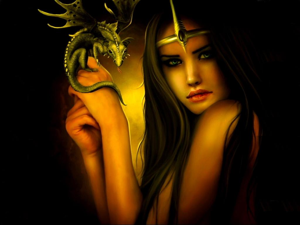 Fantasy image Girl And a Dragon HD wallpaper and background photo