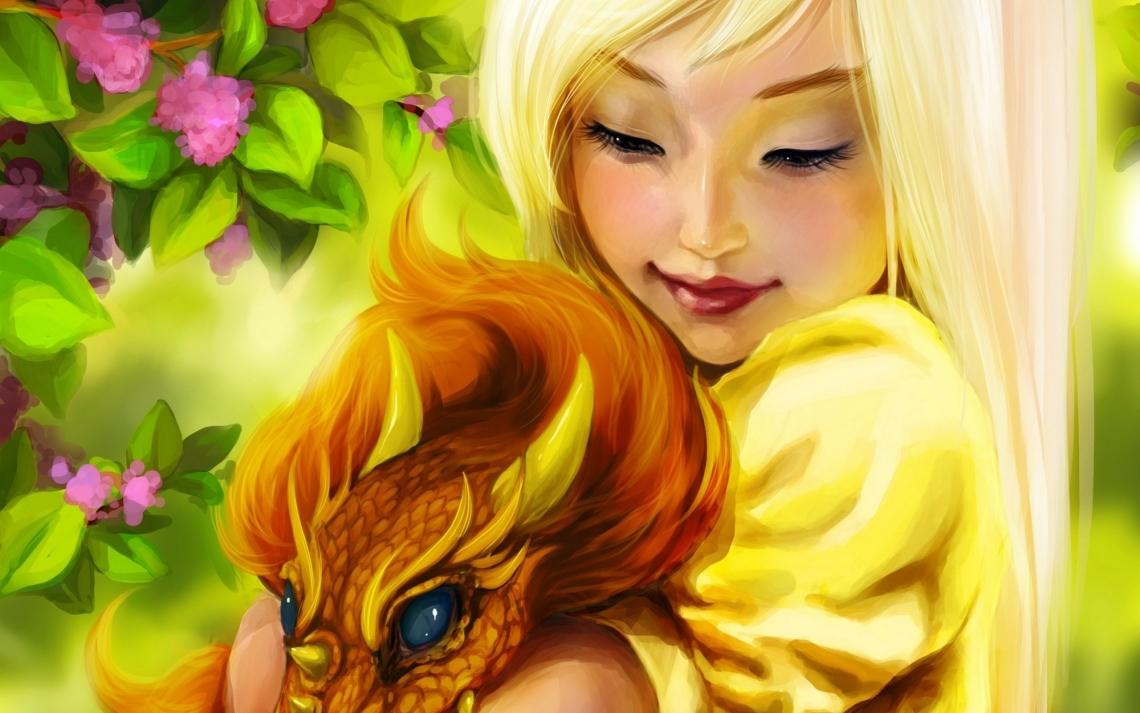 Free photo of Dragon Girl Fantasy Wallpaper