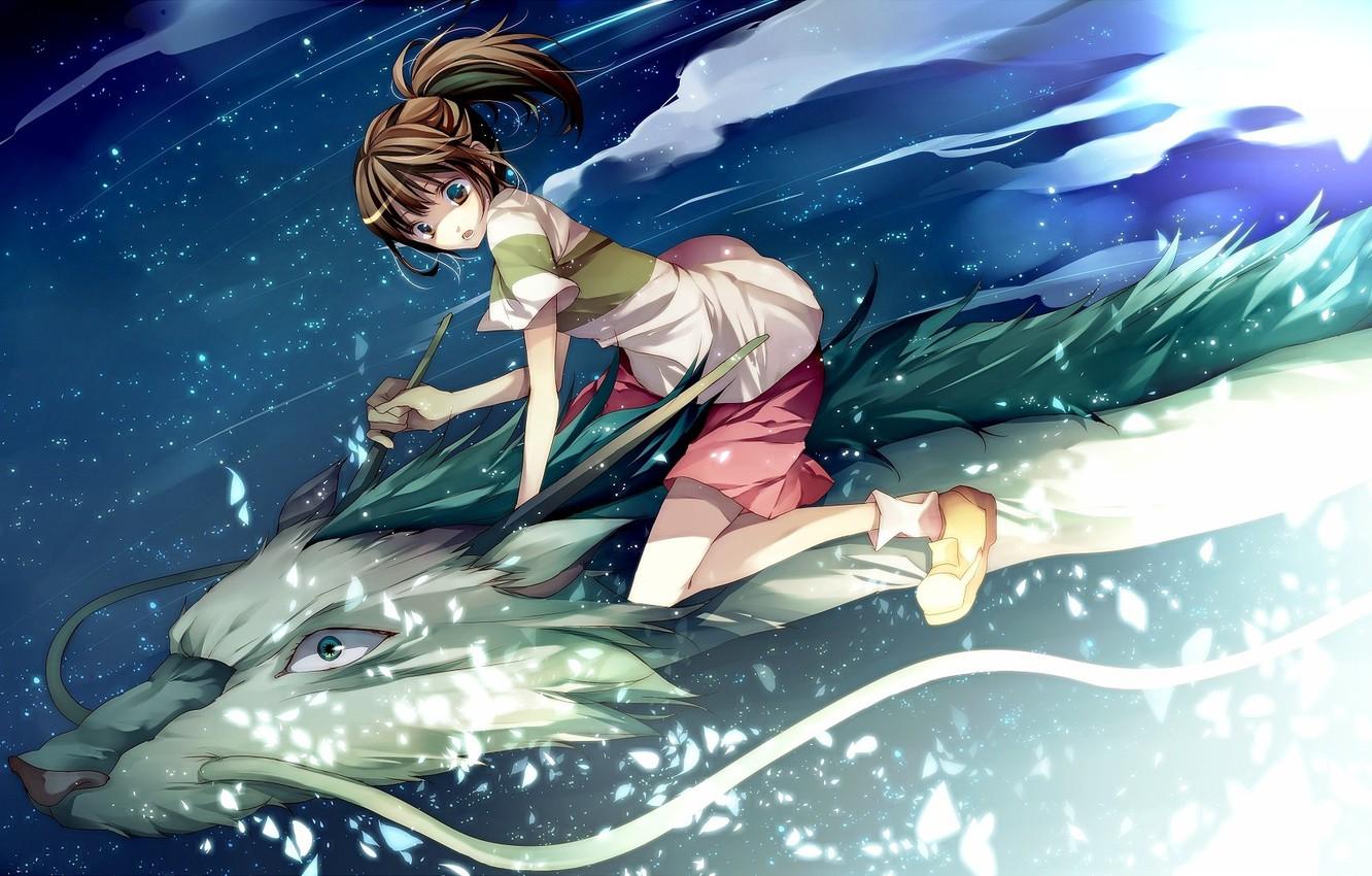 Wallpaper dragon, girl, Spirited away, Hayao Miyazaki image