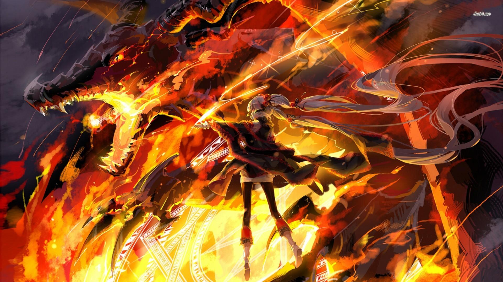 Girl Fighting The Fire Breading Dragon Wallpaper HD Free