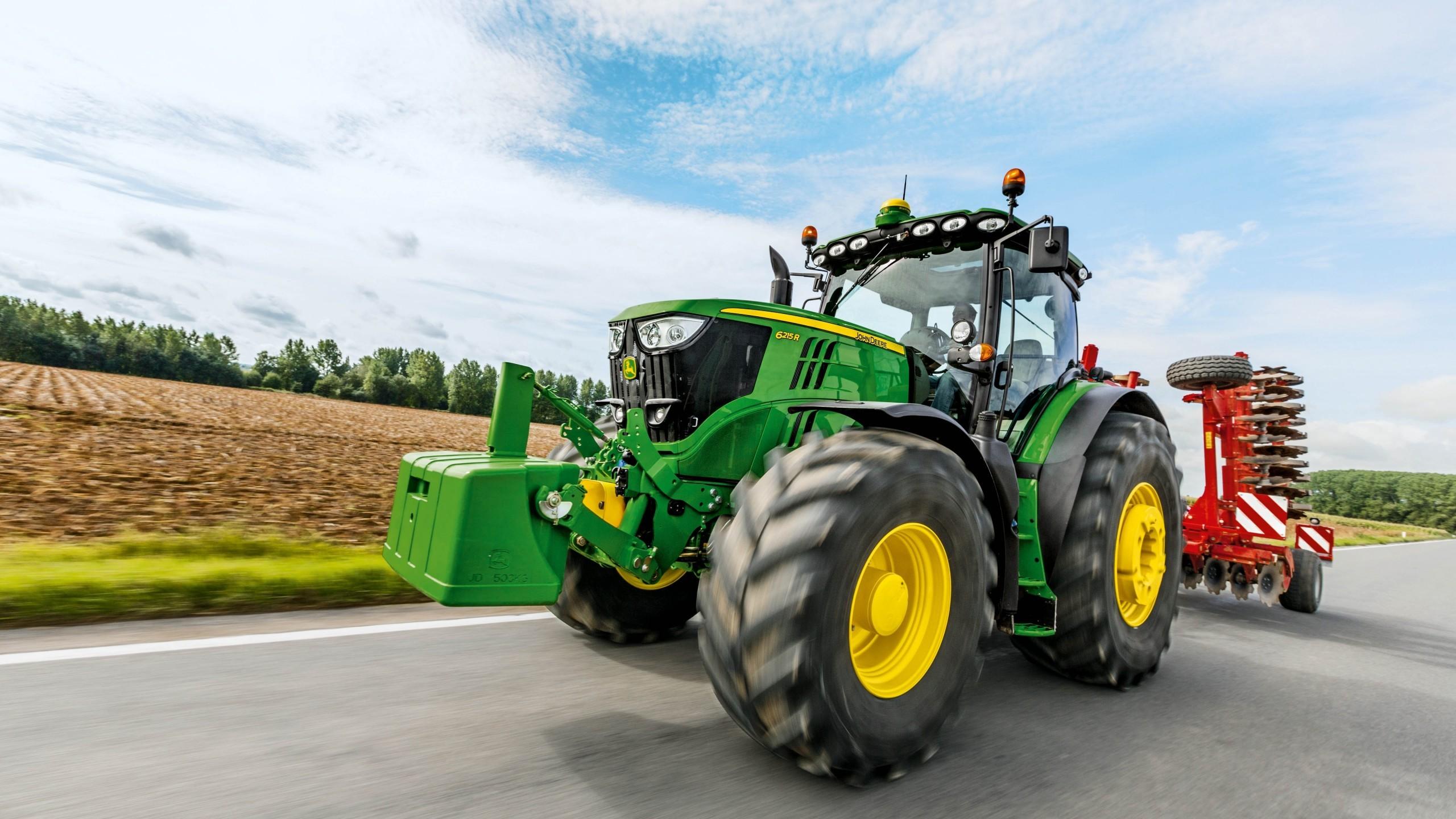 Download 2560x1440 Industrial, Tractor, Green, Road, Farm Wallpaper