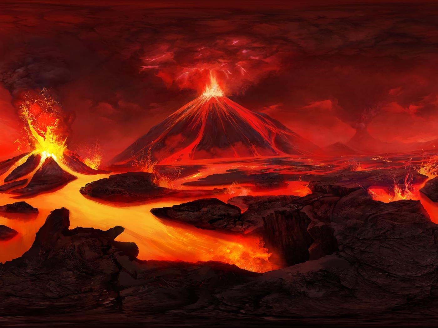 Download wallpaper 1400x1050 volcano, art, lava, flash standard 4:3