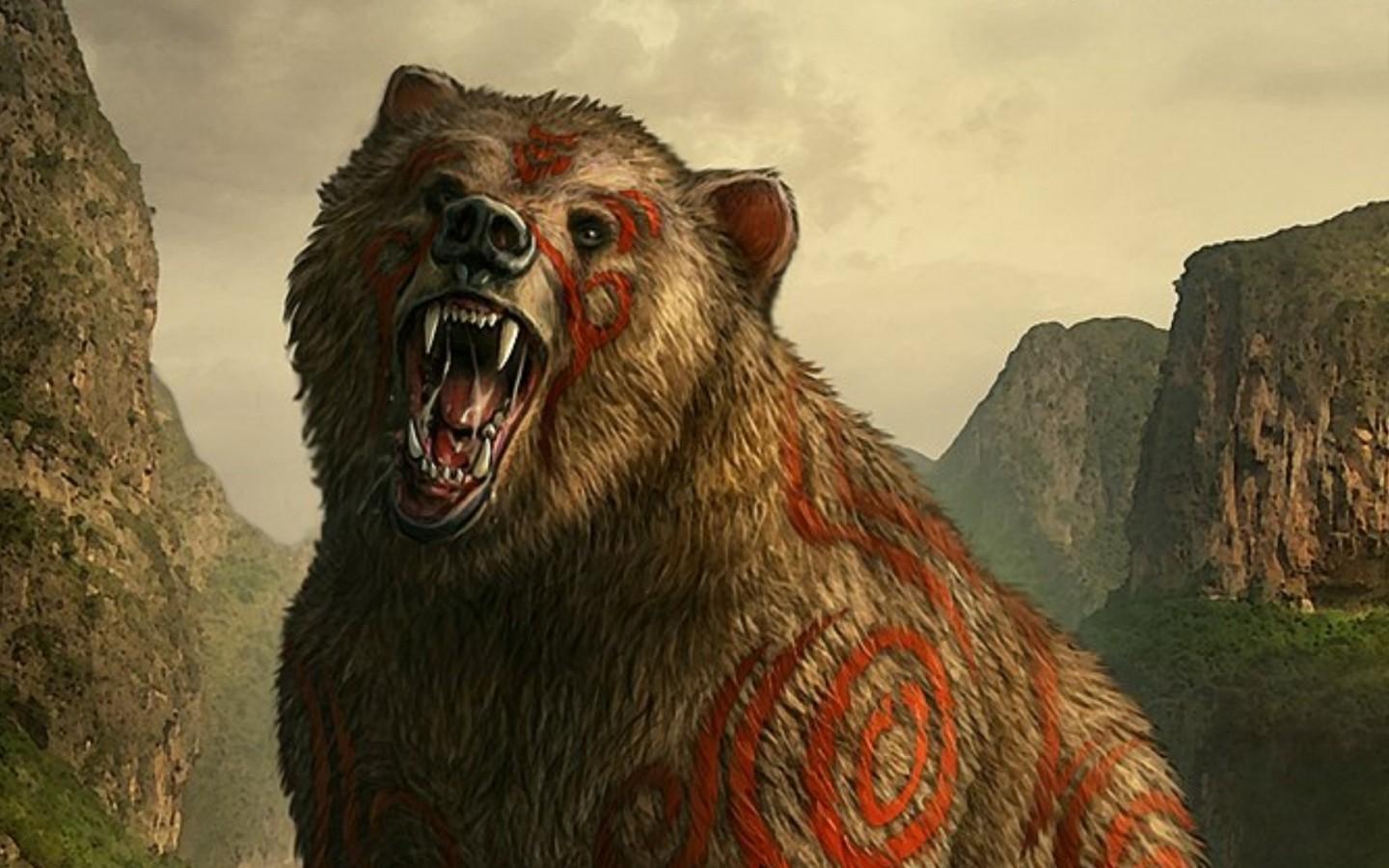 Bears: Animal Painted Fantasy Grizzly Bear Wallpaper Desktop HD 16:9