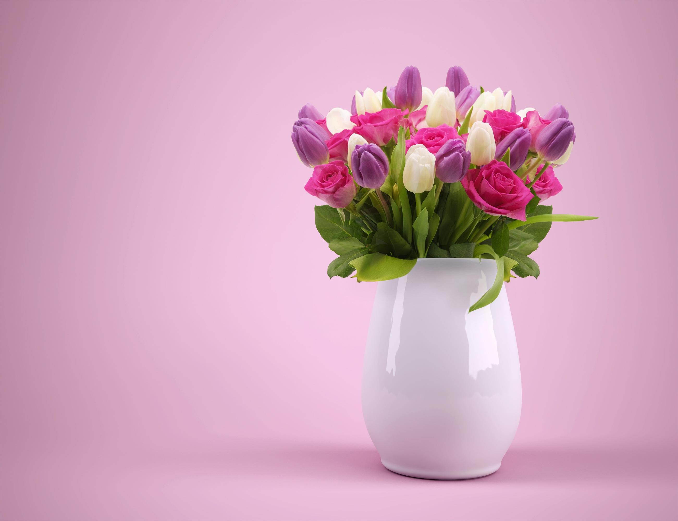 Wallpaper Flower bouquet, Roses, Colorful, Flower vase, Pink, HD