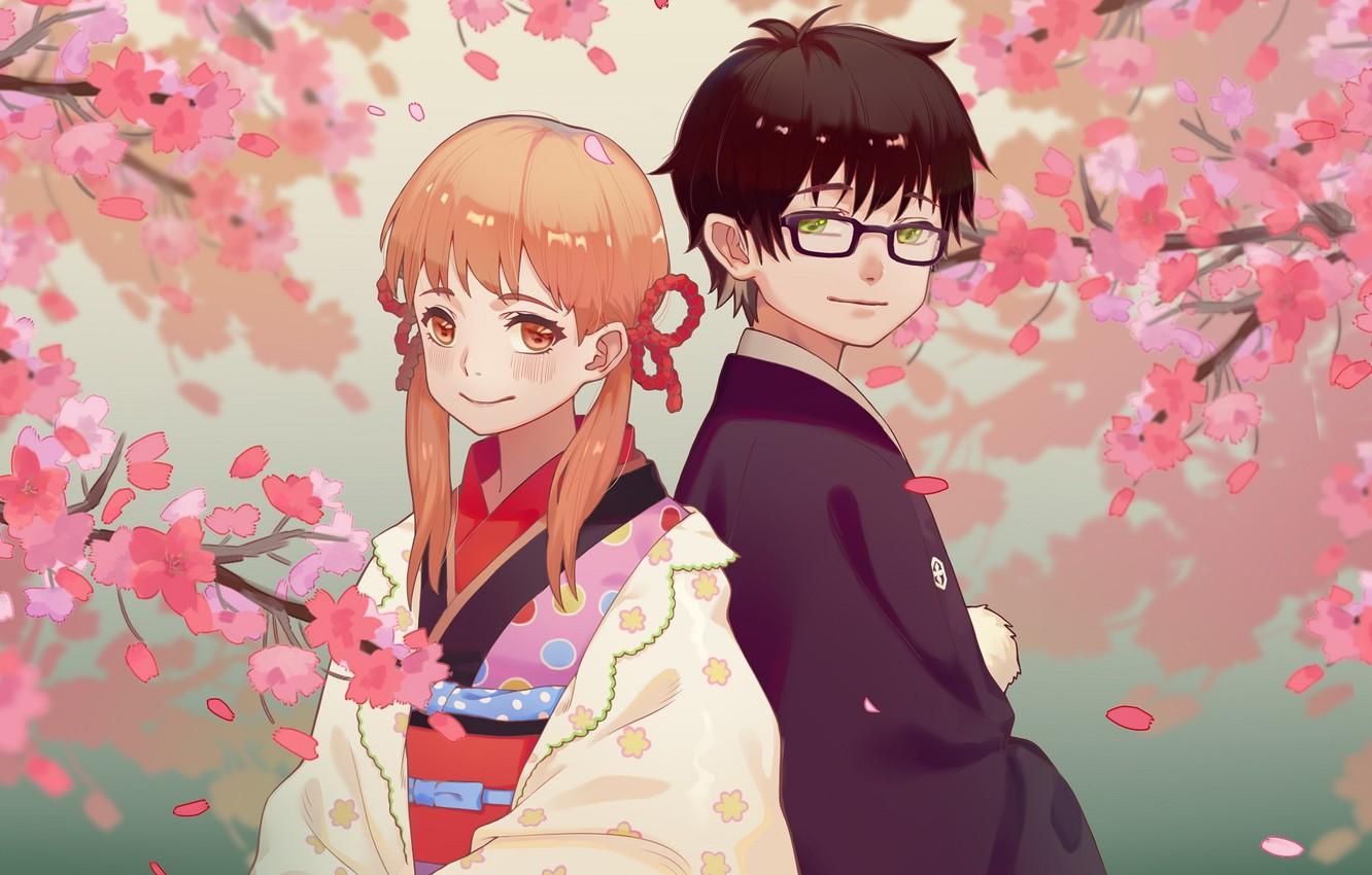 Wallpaper look, girl, spring, art, glasses, guy, two, March Comes in Like a Lion, The March lion, Sangatsu no Lion image for desktop, section сёнэн