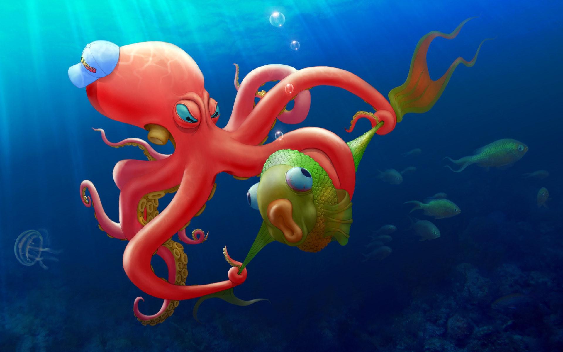 Wallpaper.wiki Red Octopus Art Background PIC WPD001524
