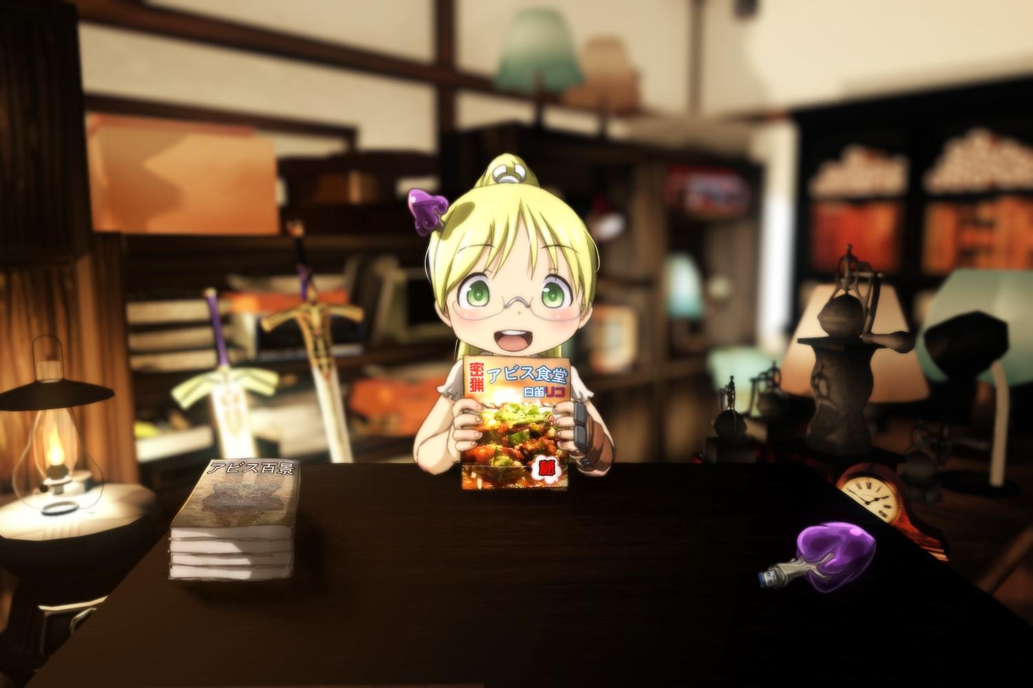 3D blonde hair book genya67 glasses green eyes made in abyss