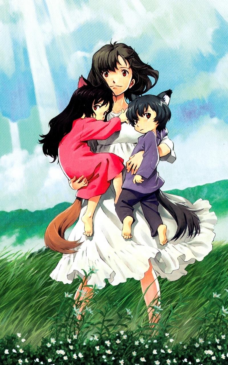 Download wallpaper 800x1280 wolf children ame and yuki, anime, girl