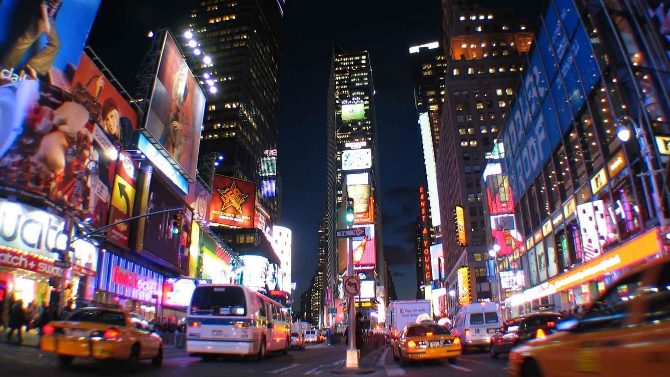 Download wallpaper 1366x768 new york, city, night, lights, times
