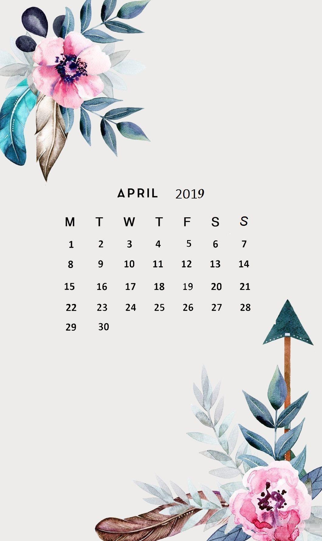 Flower April 2019 iPhone Wallpaper Calendar. Background. in 2019