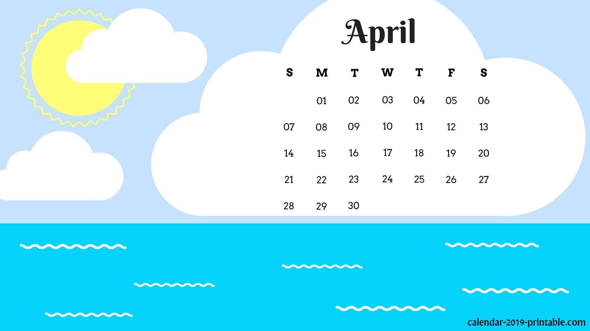 Floral Cute April 2019 Calendar Printable for Kids