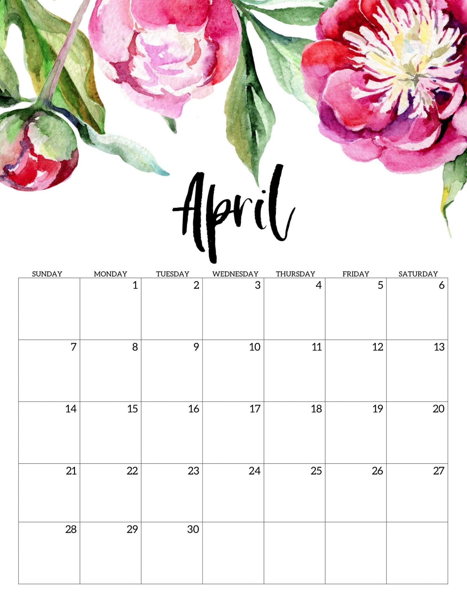 Floral April 2019 Wall Calendar