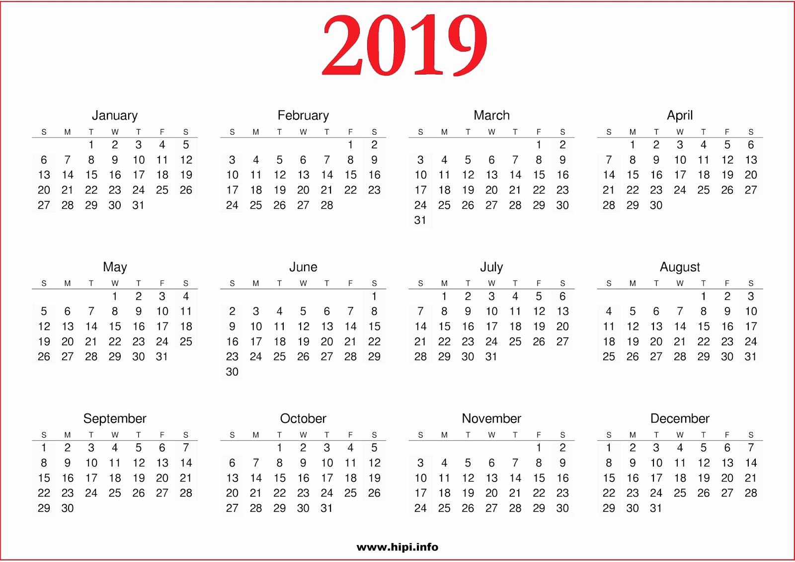 Beautiful 34 Illustration 2019 Printable Us Calendars