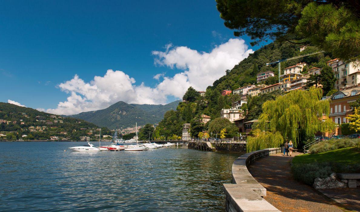 Lake Como Como Lombardy Italy Lake Como promenade marina boat
