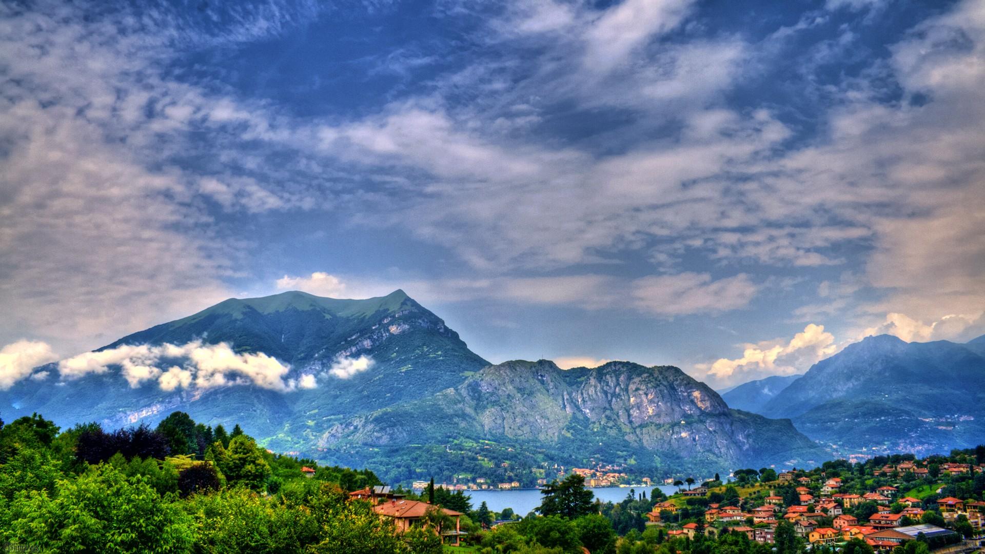Lakes: Magnificent Lake Como Italy Clouds Village Mountains Lakes