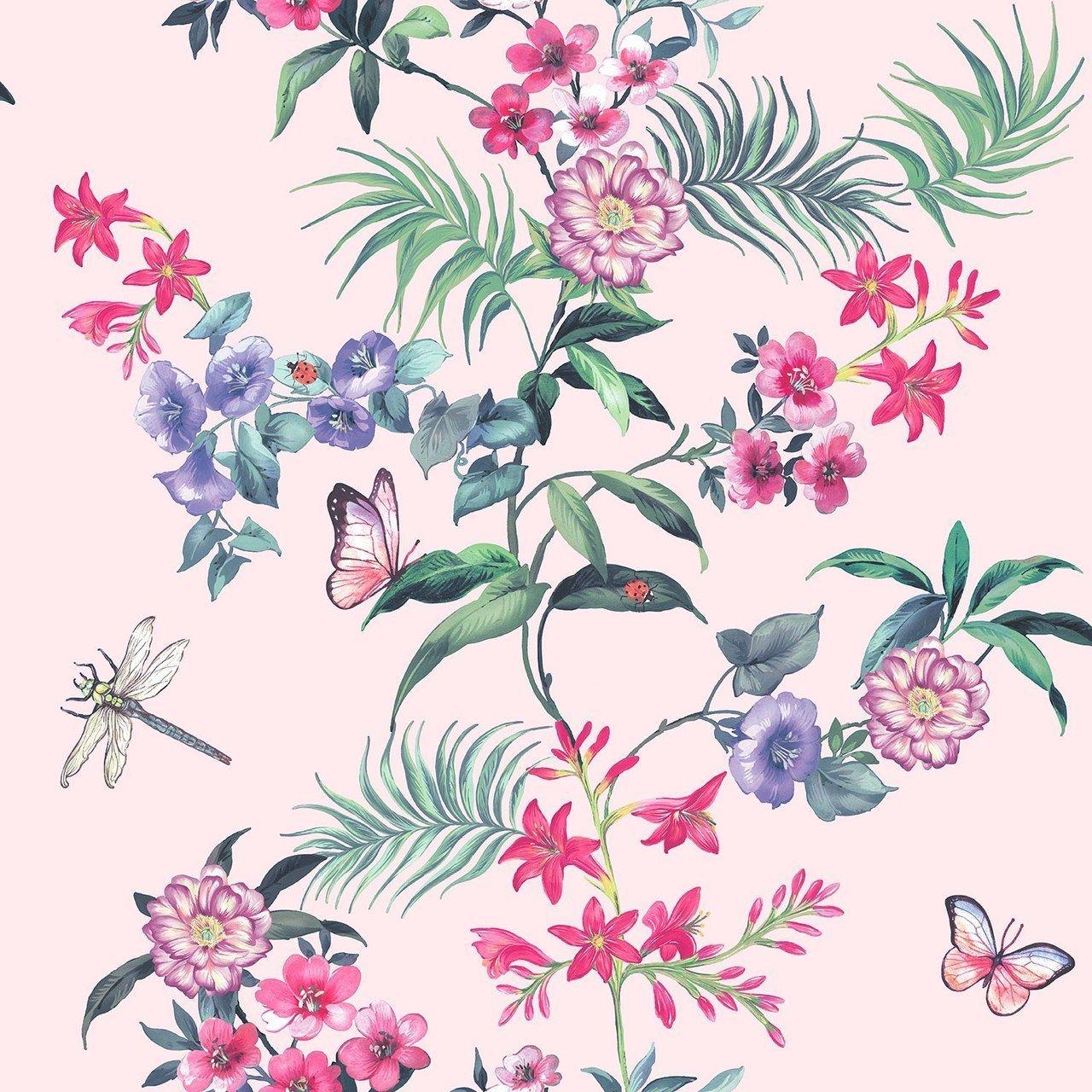 Carmen Soft Pink Tropical Floral Wallpaper