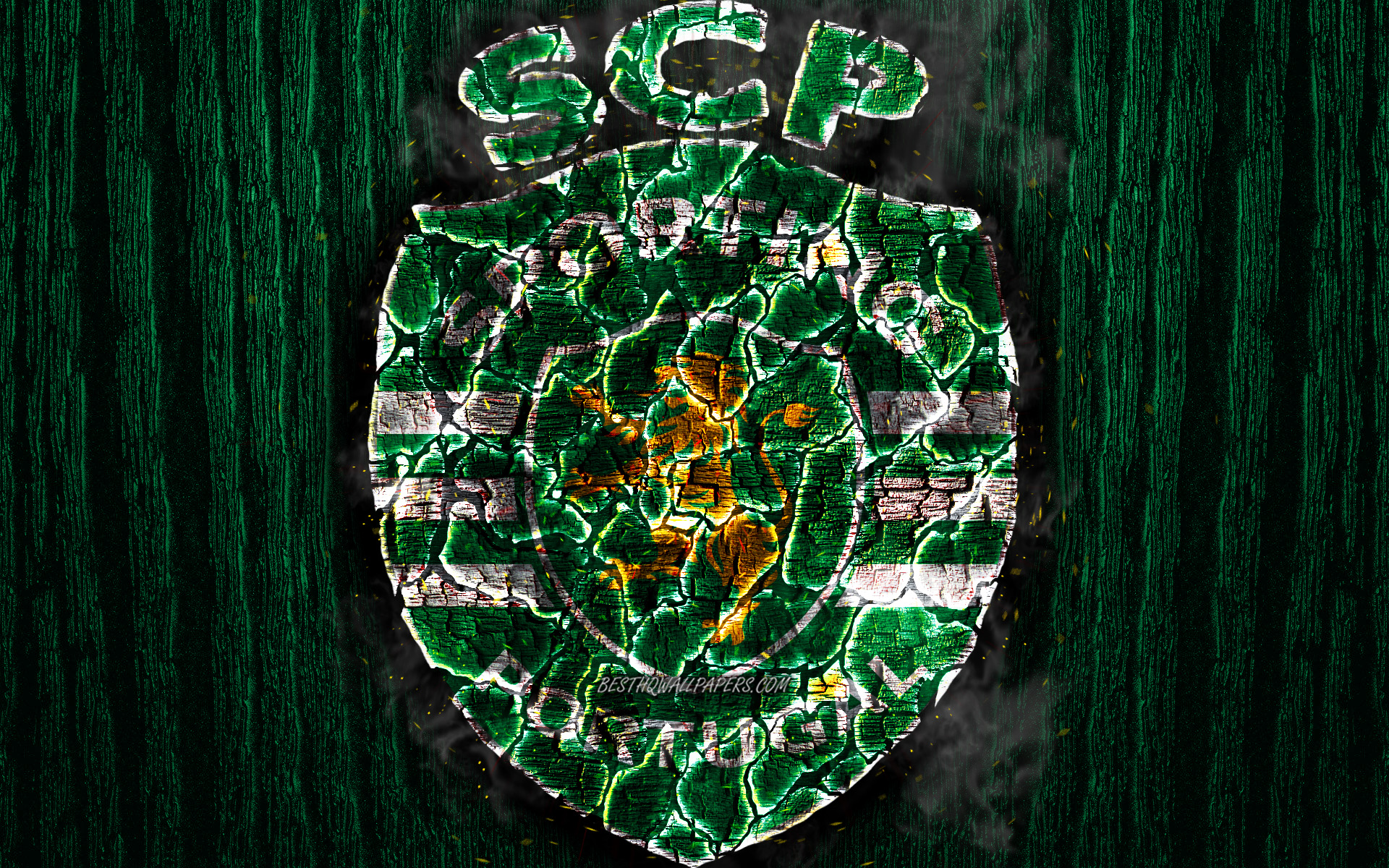 Download wallpaper Sporting CP, scorched logo, Primeira Liga, green wooden background, portuguese football club, Sporting FC, grunge, football, soccer, Sporting logo, fire texture, Portugal for desktop with resolution 1920x1200. High Quality HD
