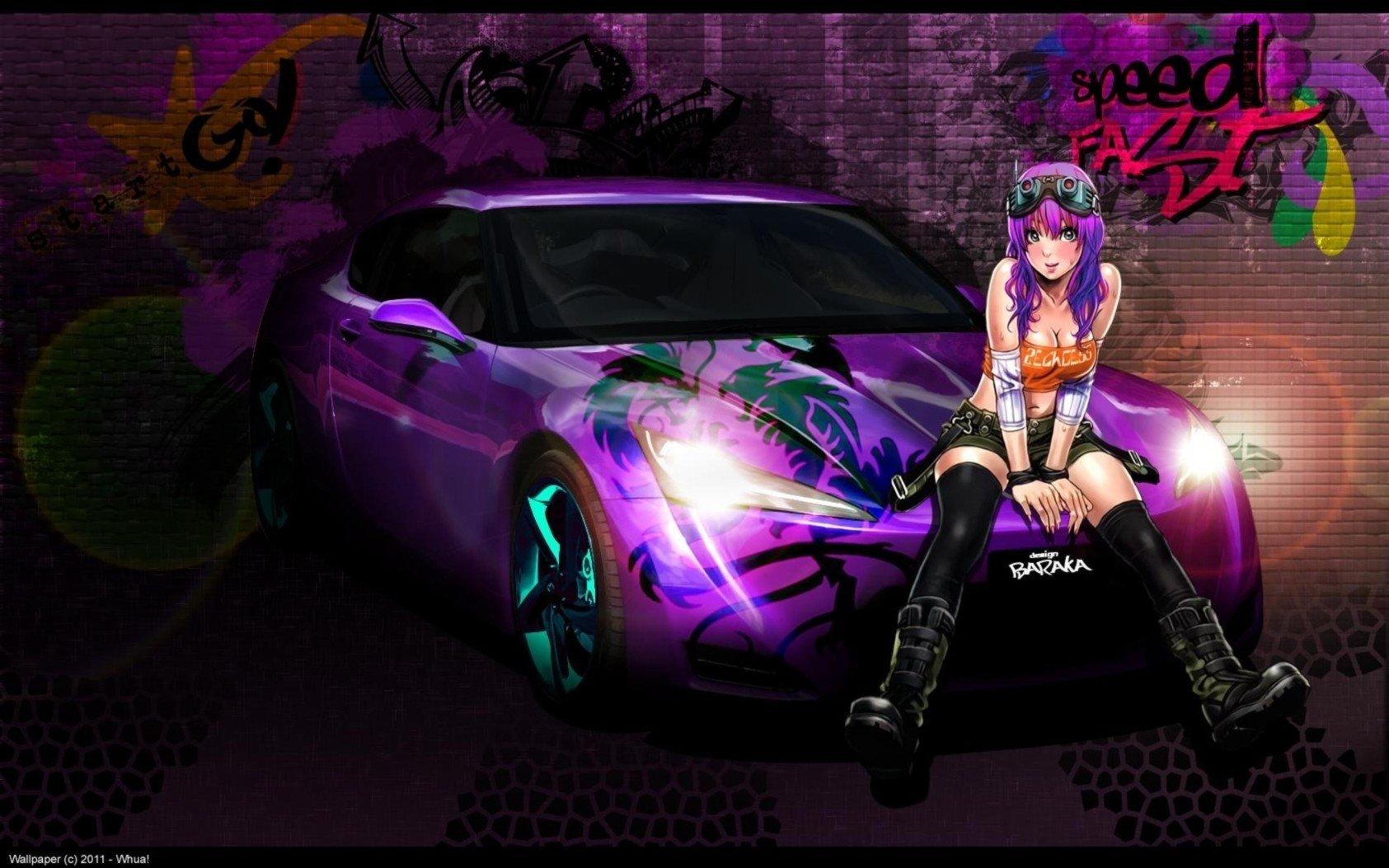 Wall cars purple cleavage graffiti Yamashita Shunya purple hair