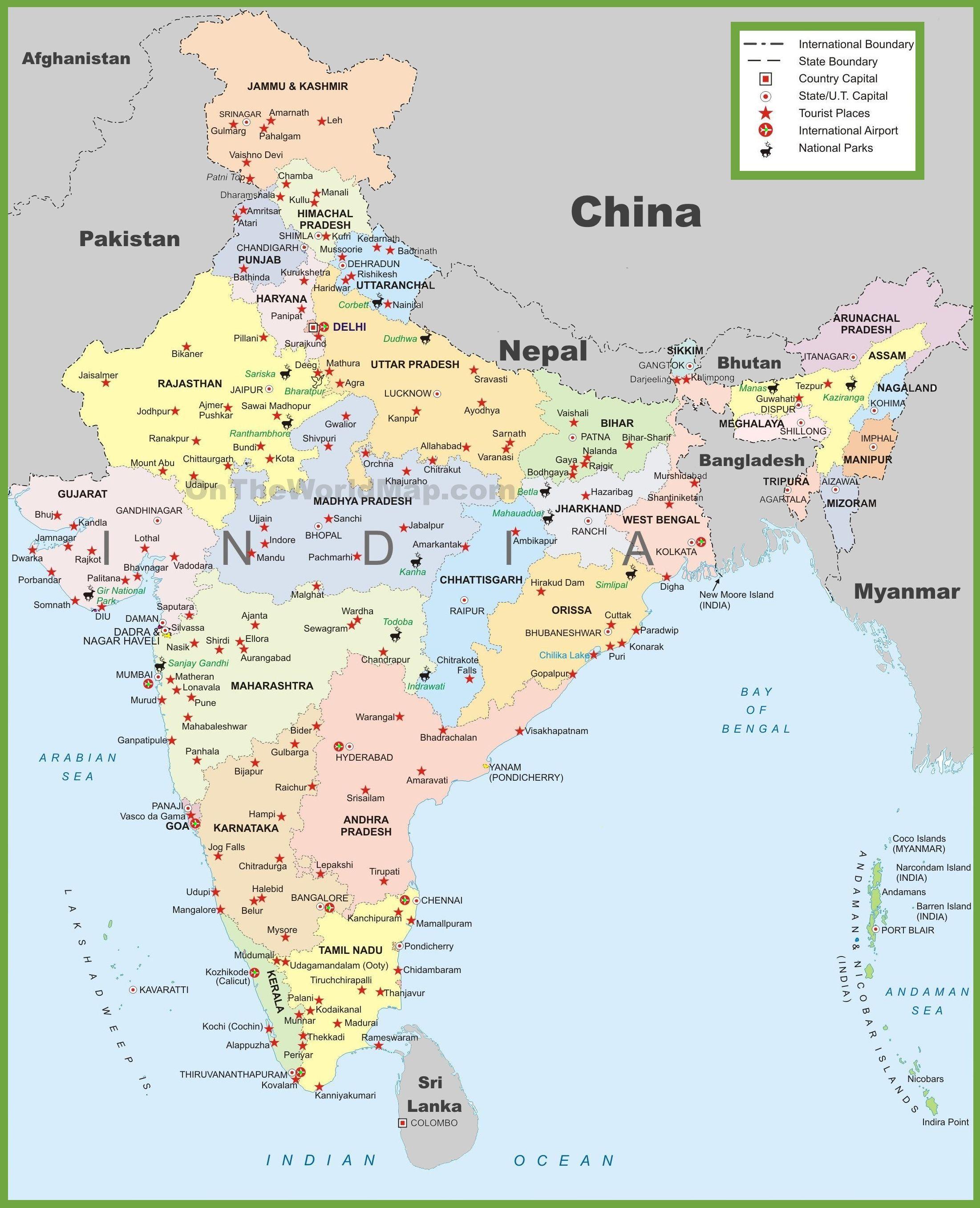 India tourist map. map. India map, India