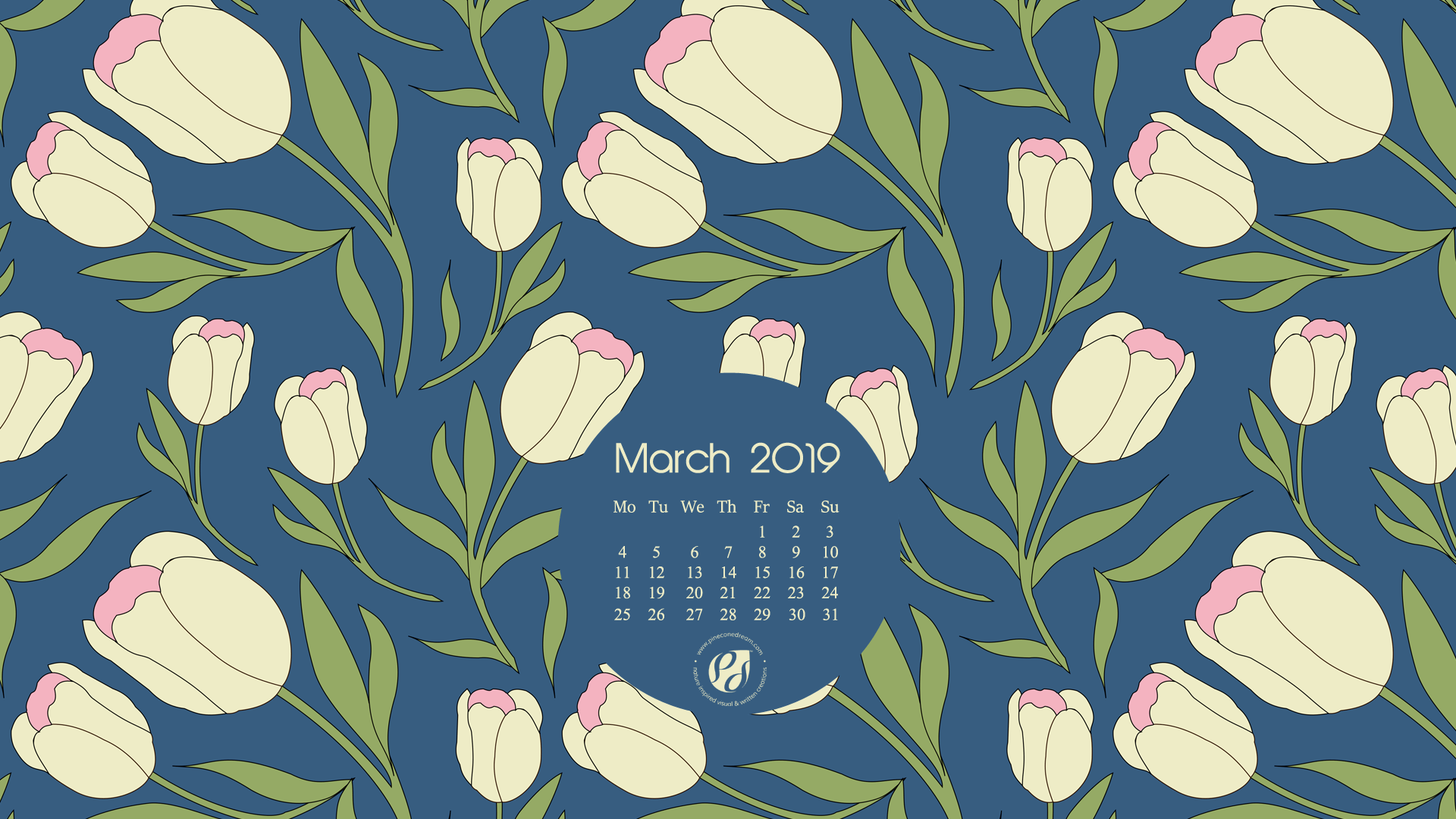 March 2019 free calendar wallpaper & printable planner, illustrated