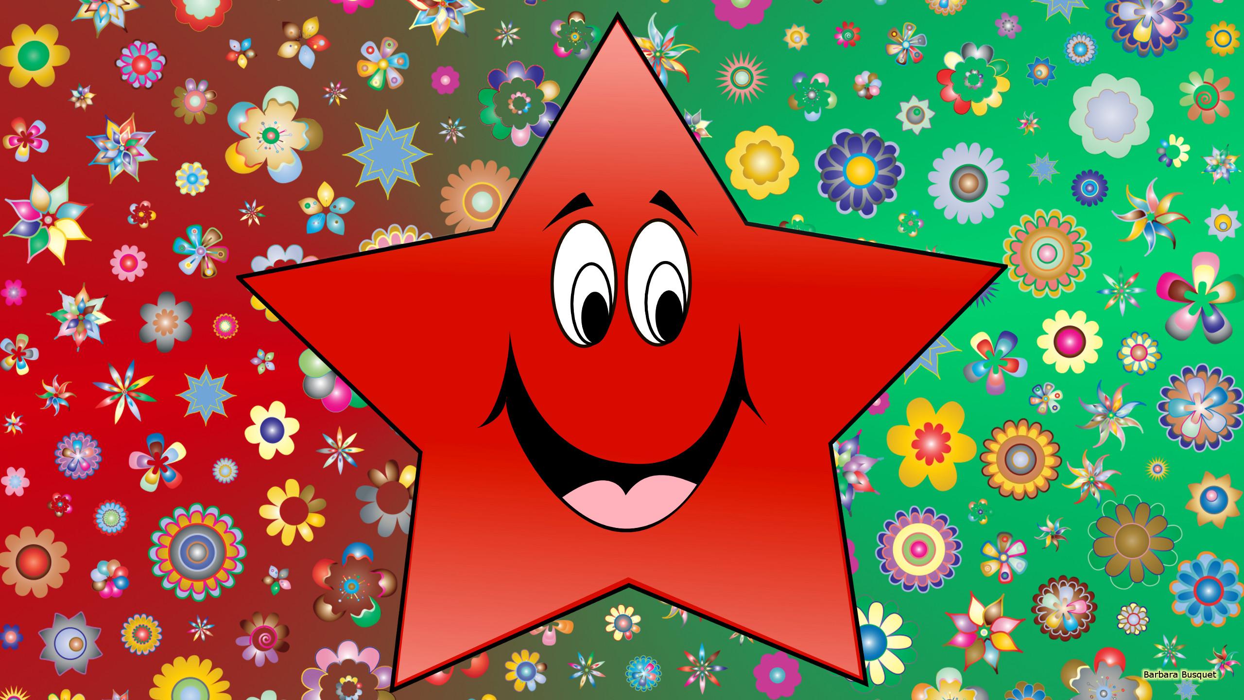 Red star and flowers