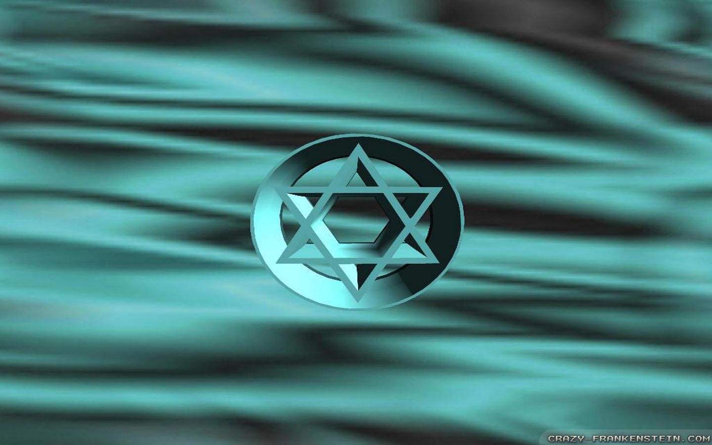 3D design of a magen david on a wavy teal background.