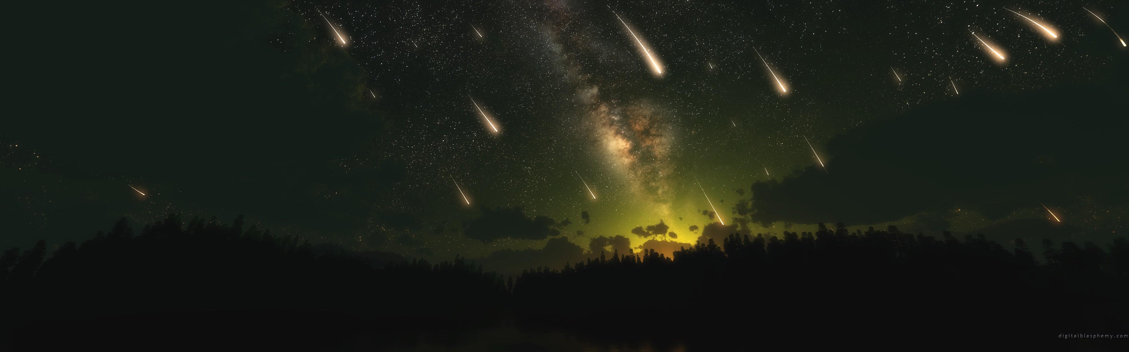 Meteors Dark Night, HD Digital Universe, 4k Wallpaper, Image