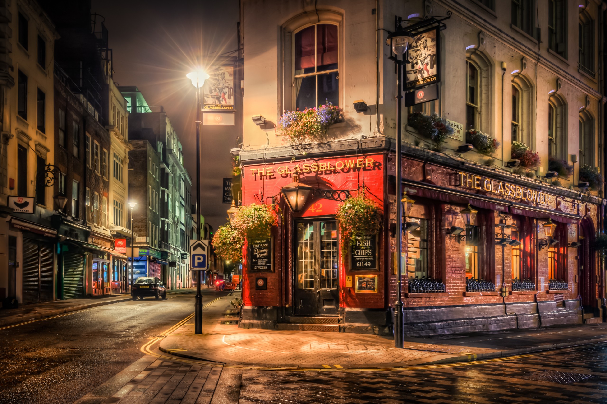 Download 2560x1703 London Houses, Street, Cafe, England Wallpaper