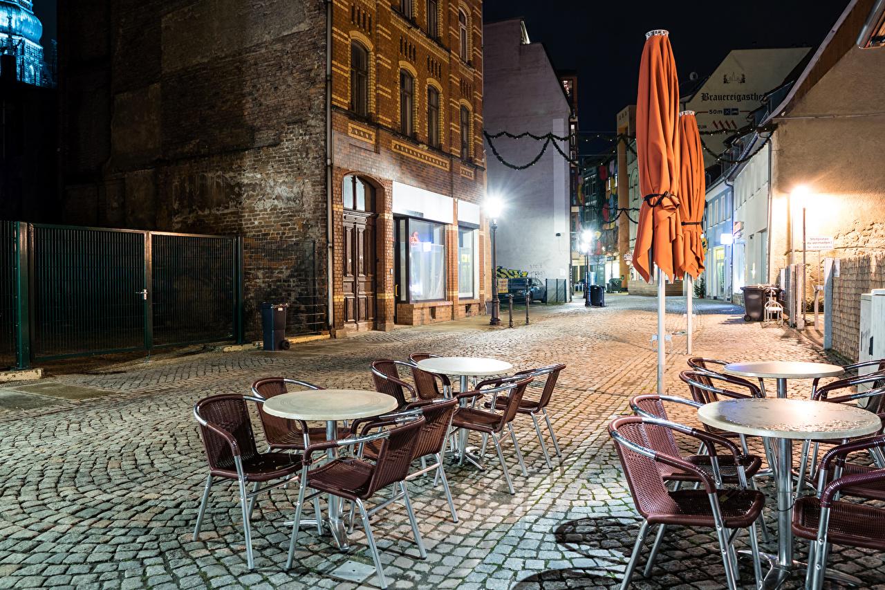 Wallpaper Germany Zwickau Cafe Street Table Chairs night time