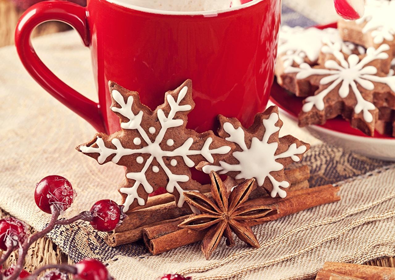 Photo Snowflakes Star anise Illicium Cinnamon Mug Food Cookies