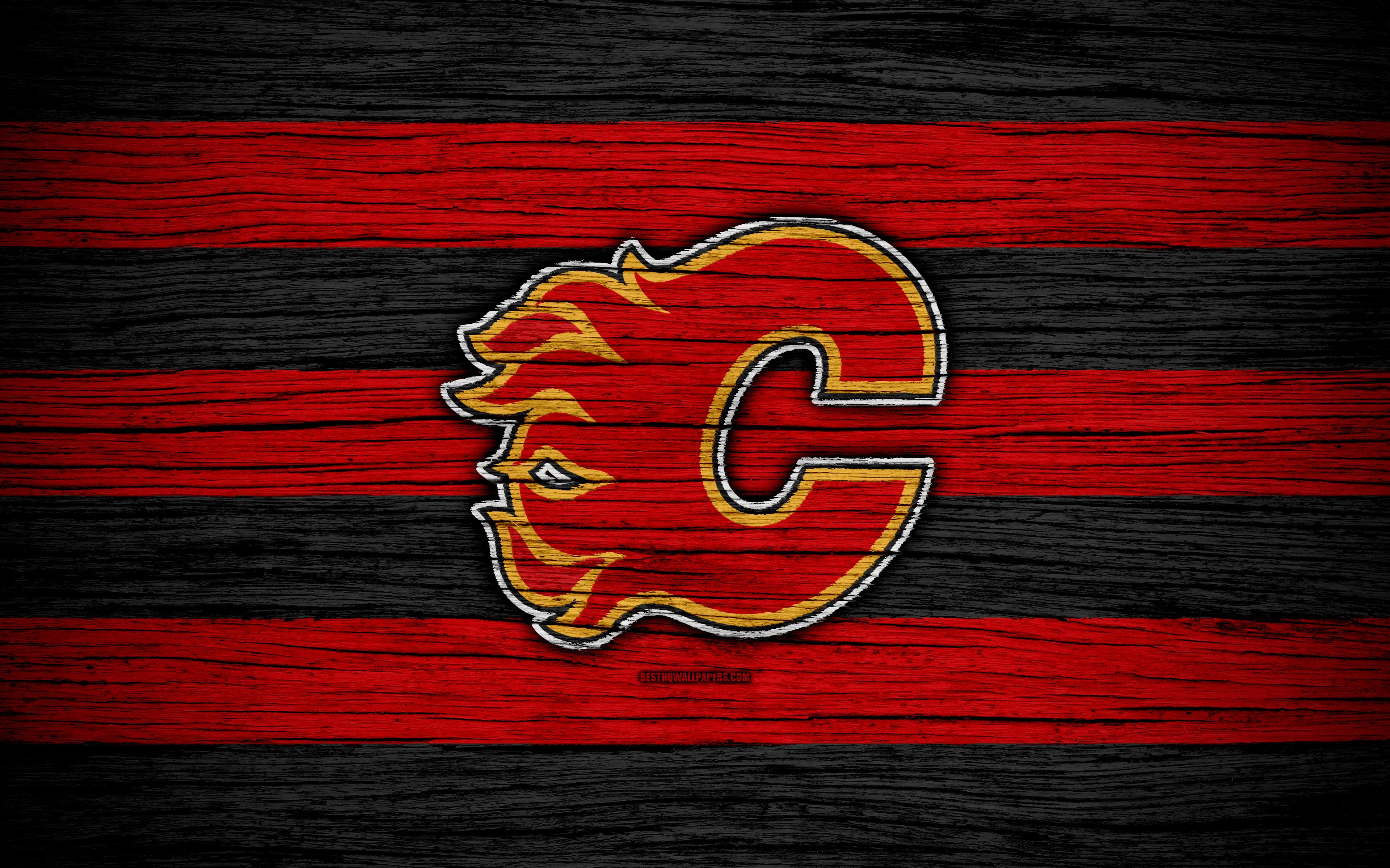 Download wallpaper Calgary Flames, 4k, NHL, hockey club, Western