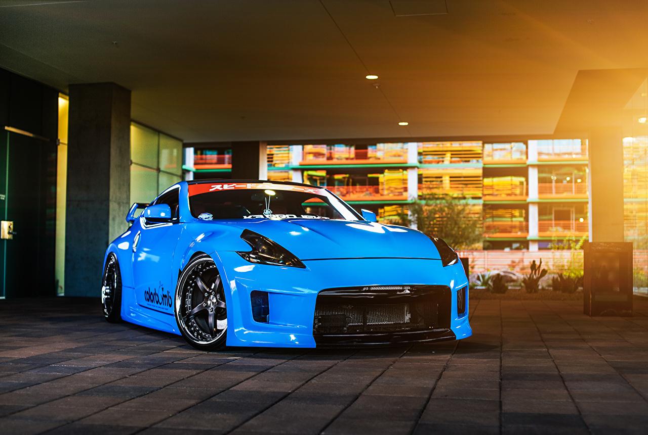 Wallpaper Nissan Tuning 370z Light Blue Cars Front