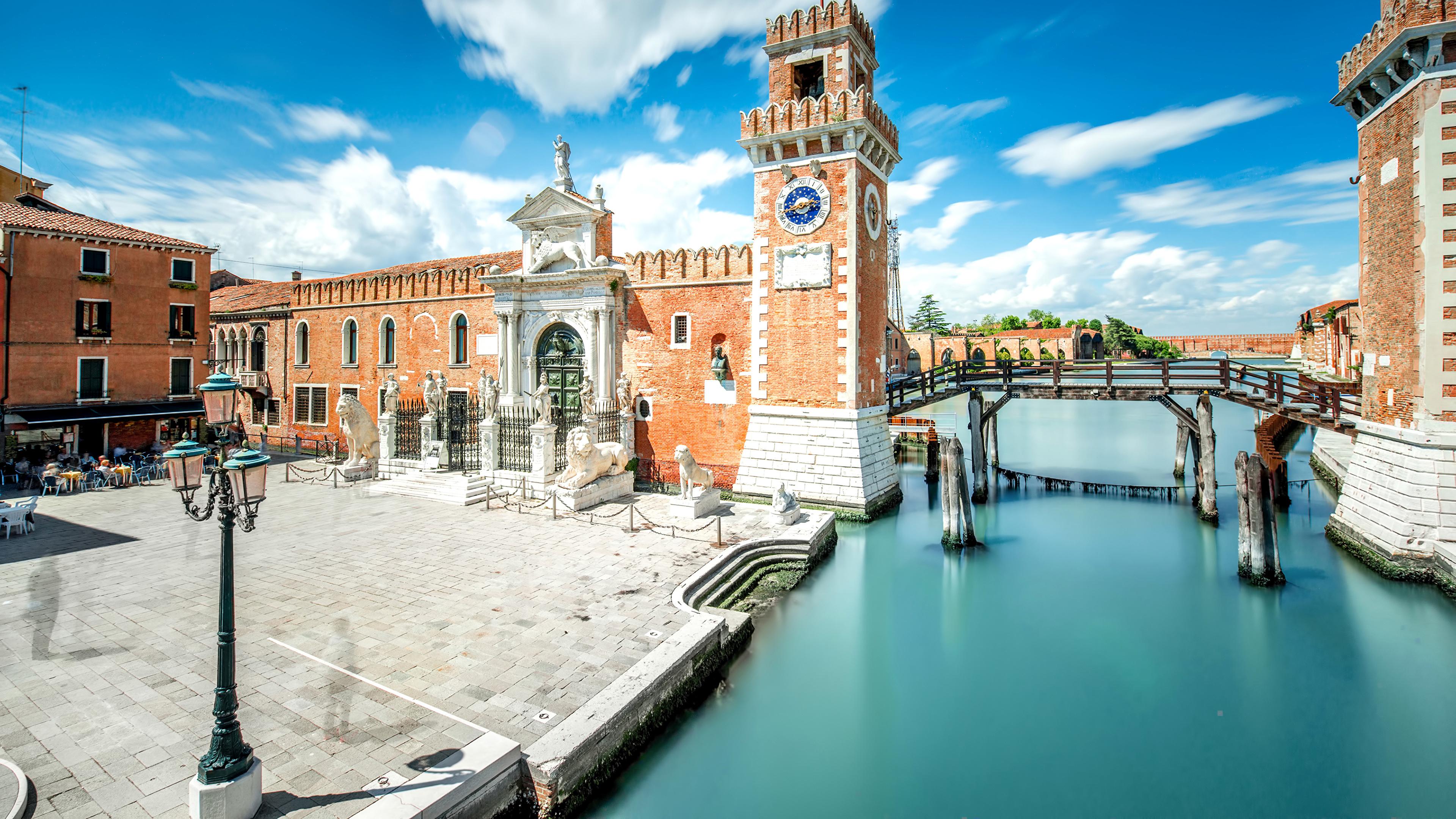 Wallpaper Venice Italy Canal Bridges Street lights Cities 3840x2160
