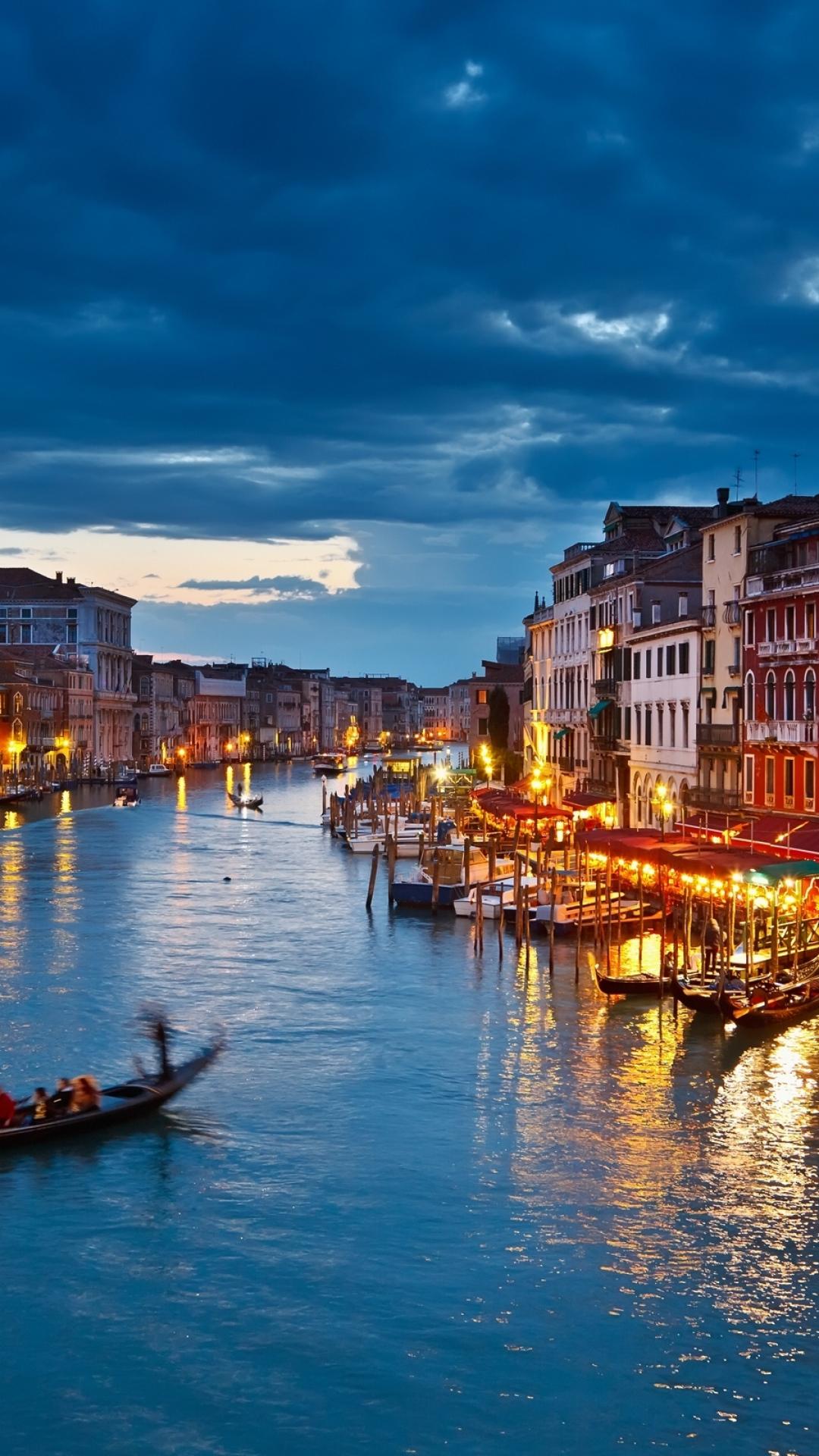 HD Background Venice Italy Night View Gondola Rides River Buildings