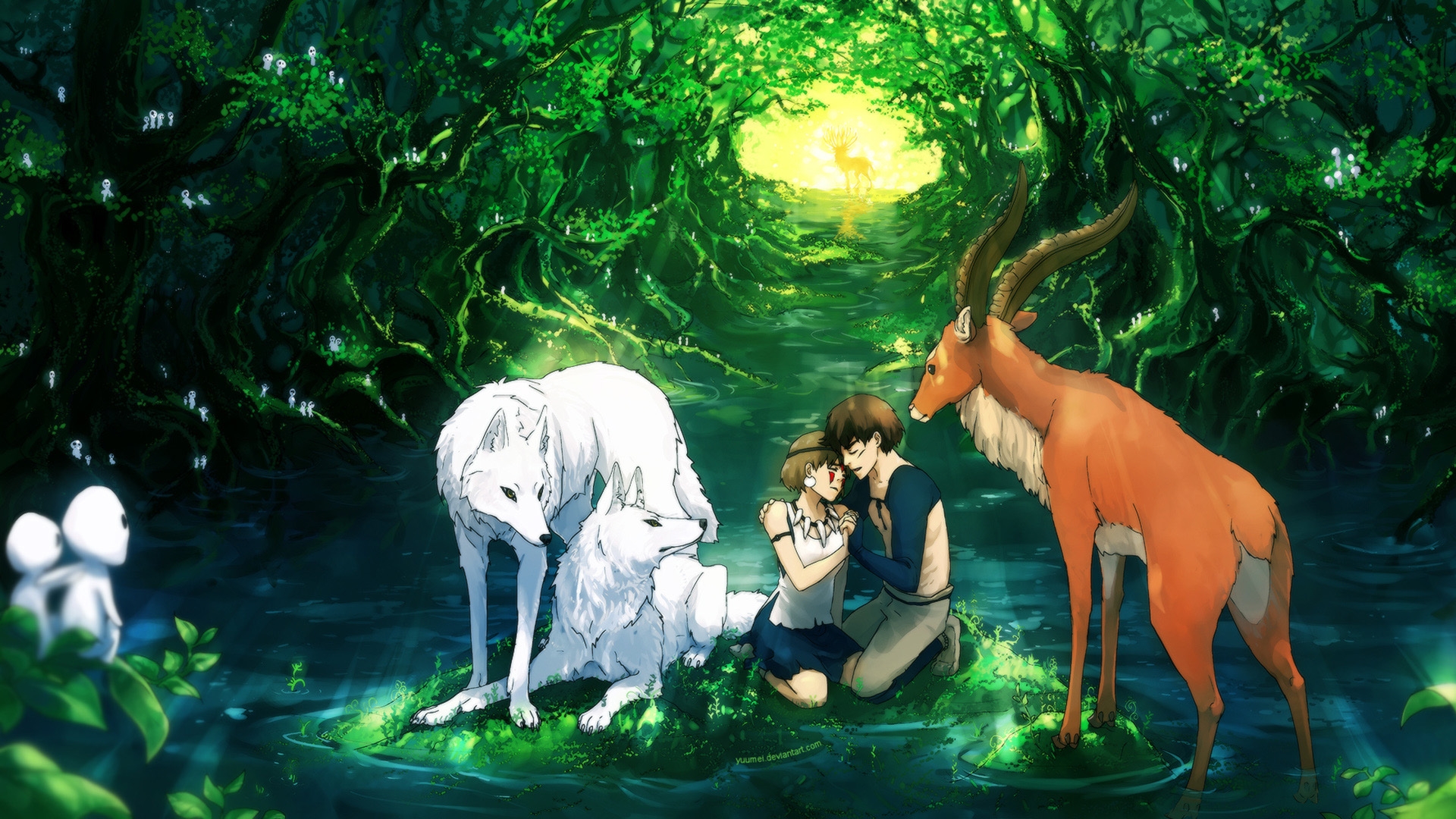 Wallpaper Princess Mononoke, San, Ashitaka, Forest, Wolves, Animals