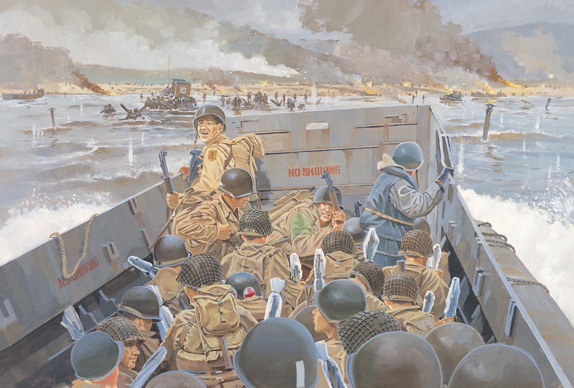 Art Men D Day Omaha Beach Landing 1st Battalion 16th Infantry Shelf