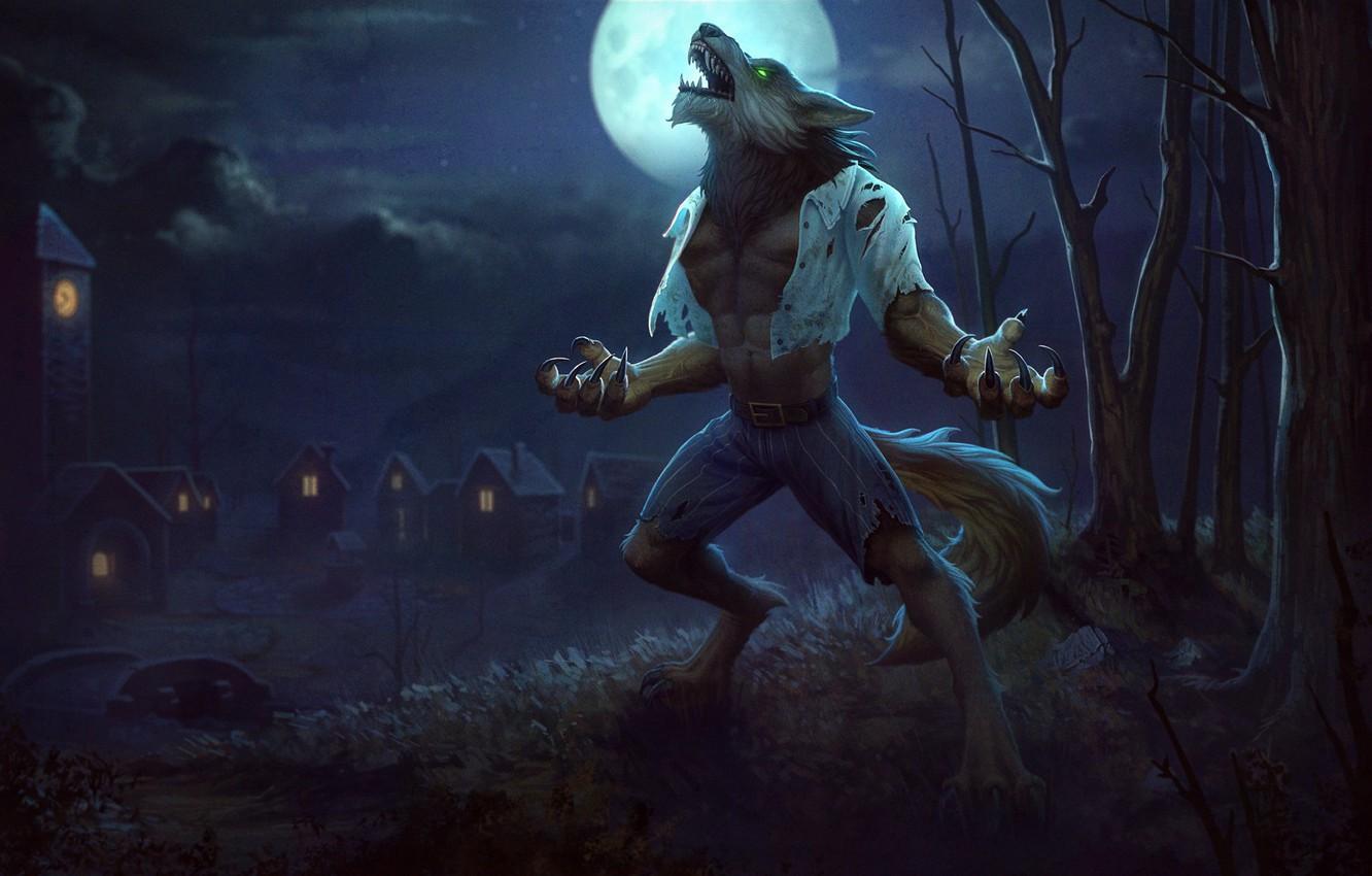 Wallpaper the moon, fantasy, art, the full moon, werewolf, Jon